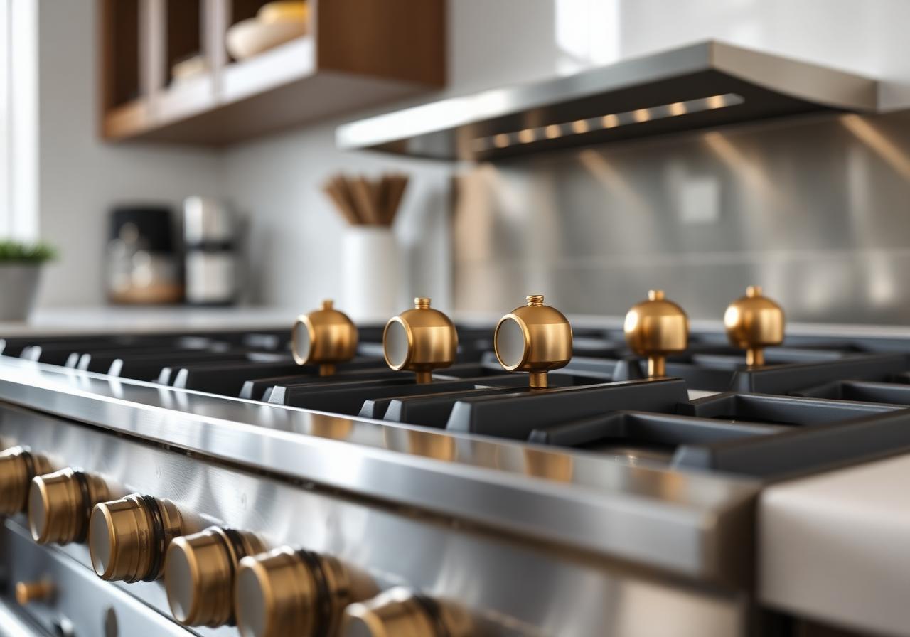 Ferozzi Design Center — 48" Dual-Fuel Range · Brass Trim Kit