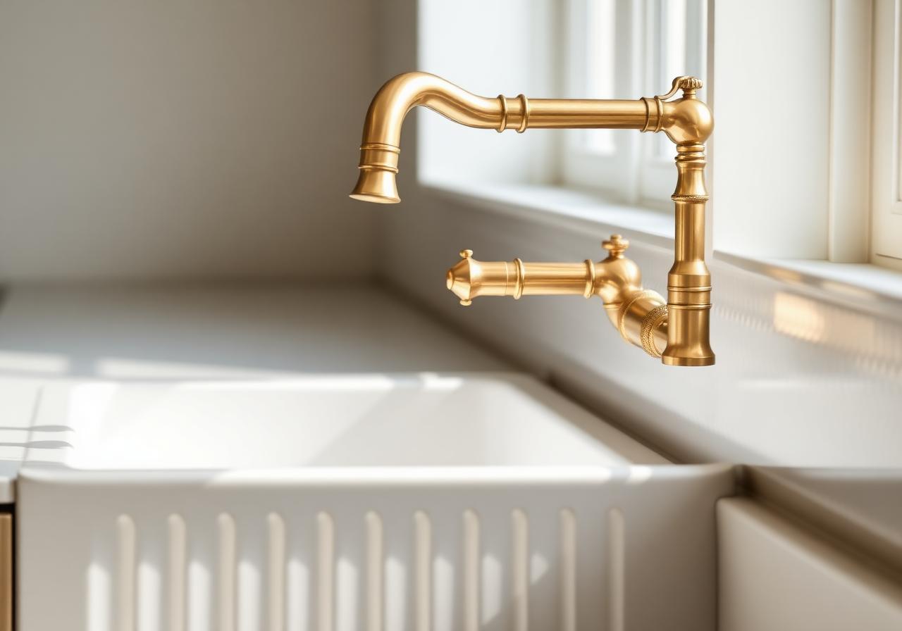 Design Hub — Unlacquered Brass Bridge Faucet · Fluted Apron Sink