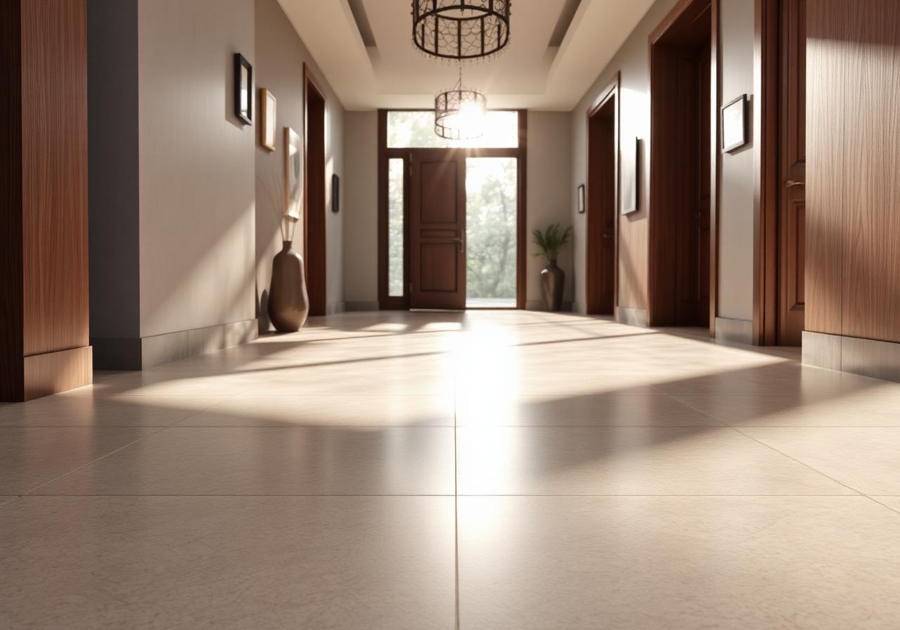 Design Hub — Large-Format Porcelain · Honed Travertine Accents